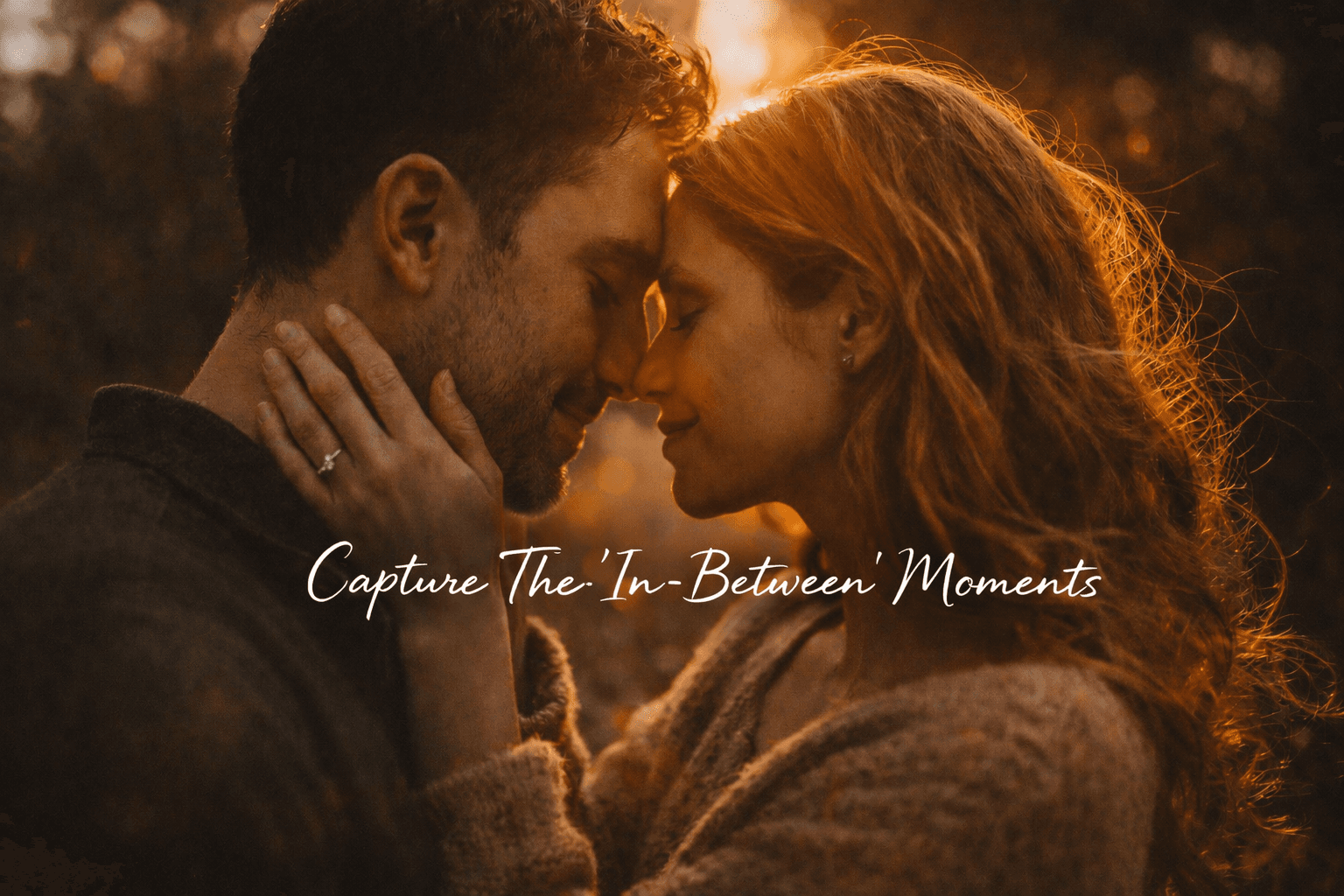 Cinematic golden hour portrait of a couple sharing an intimate moment